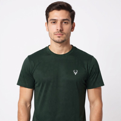 VITON Solid Men Round Neck Dark Green T-Shirt