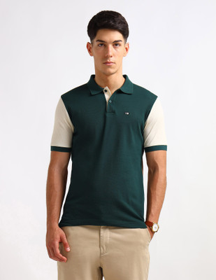 Arrow Sport Colorblock Men Polo Neck Green T-Shirt