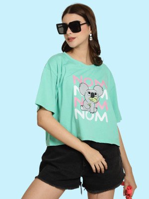 DreamBe Printed, Typography Women Round Neck Green T-Shirt