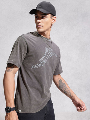 WROGN Printed Men Round Neck Grey T-Shirt