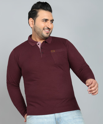 METRONAUT Solid Men Polo Neck Maroon T-Shirt