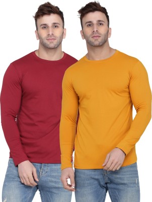 New Trends Collection Solid Men Round Neck Maroon, Yellow T-Shirt