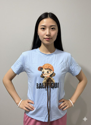 FASHIONFREEDOM Solid Women Round Neck Light Blue T-Shirt