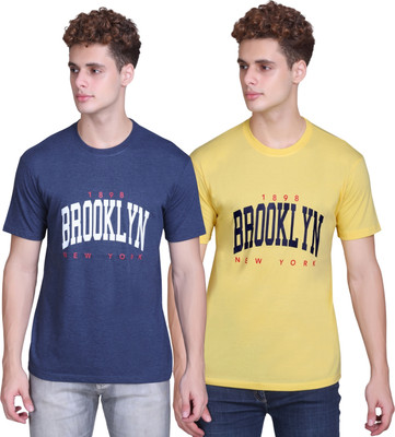 Zeffit Printed Men Round Neck Blue, Yellow T-Shirt