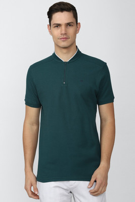PETER ENGLAND Solid Men Mandarin Collar Green T-Shirt