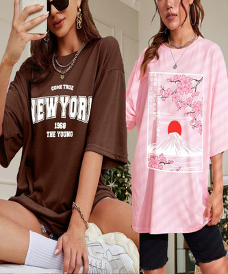 SILVANUS Printed Women Round Neck Multicolor T-Shirt