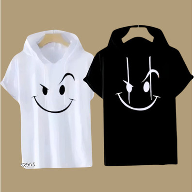Ramawati enterprises Printed Men Hooded Neck White, Black T-Shirt