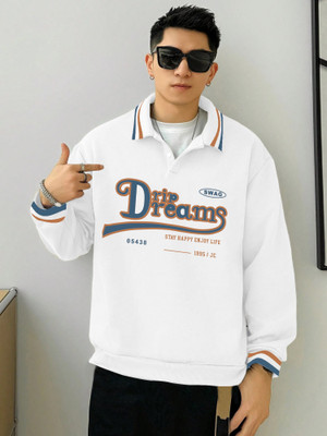 Jump Cuts Printed Men Polo Neck White T-Shirt