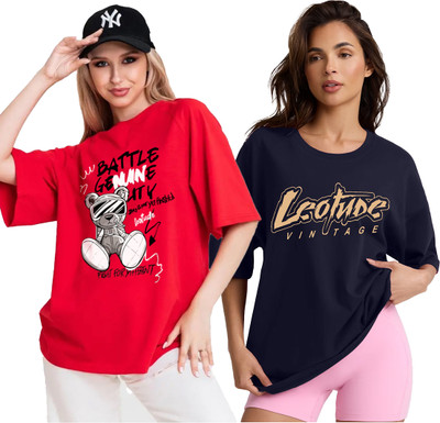 Leotude Printed Women Round Neck Multicolor T-Shirt