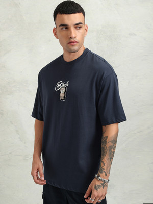 HIGHLANDER Printed Men Round Neck Blue T-Shirt