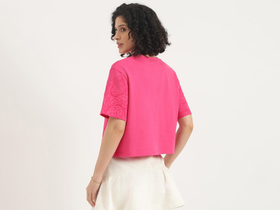 United Colors of Benetton Graphic Print Women Round Neck Pink T-Shirt