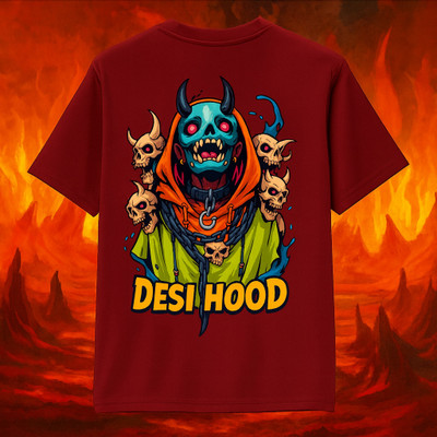 Desi Hood Graphic Print Men Round Neck Maroon T-Shirt