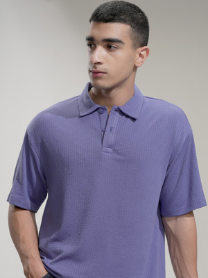 HIGHLANDER Solid Men Polo Neck Purple T-Shirt