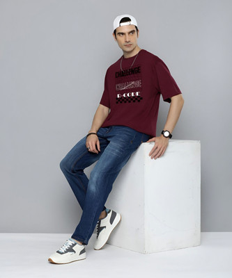 R.Code by The Roadster Life Co. Graphic Print Men Round Neck Maroon T-Shirt