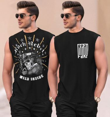 TRIPR Printed Men Round Neck Black T-Shirt