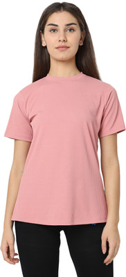 Smarty Pants Solid Women Round Neck Pink T-Shirt