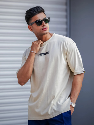 MANIAC Printed Men Round Neck Beige T-Shirt