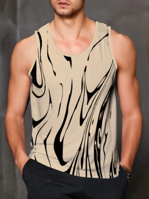 TRIPR Printed Men Round Neck Beige T-Shirt