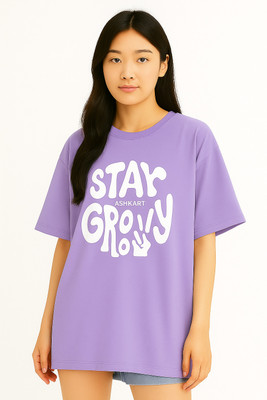 LWEXS Graphic Print Women Round Neck Purple T-Shirt
