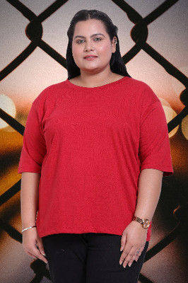 The Unicharm Solid Women Round Neck Maroon T-Shirt