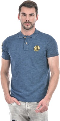 NUMERO UNO Embroidered Men Polo Neck Blue T-Shirt