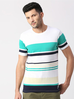 Pepe Jeans Striped Men Round Neck Green, White T-Shirt