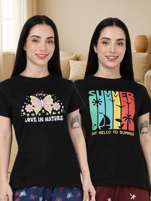 Kryptic Typography, Graphic Print Women Round Neck Multicolor T-Shirt