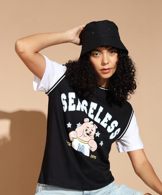 THE DRY STATE Printed Women Round Neck Black T-Shirt
