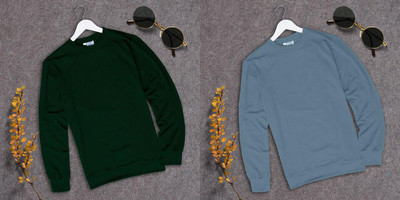 RABBY Solid Men Round Neck Dark Green, Light Blue T-Shirt