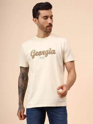 CANTABIL Printed Men Round Neck Beige T-Shirt