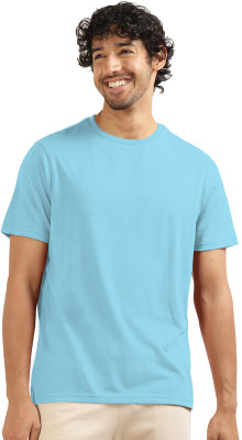 LazyChunks Solid Men Round Neck Light Blue T-Shirt