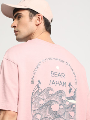 THE BEAR HOUSE Printed, Typography Men Round Neck Pink T-Shirt