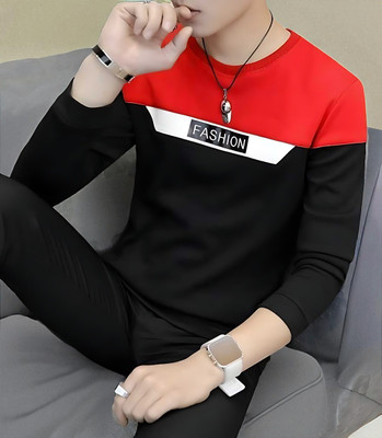 Autna Colorblock Men Round Neck Red T-Shirt
