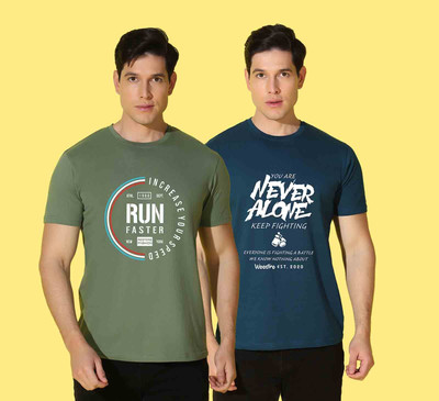WOOSTRO Typography Men Round Neck Blue, Green T-Shirt