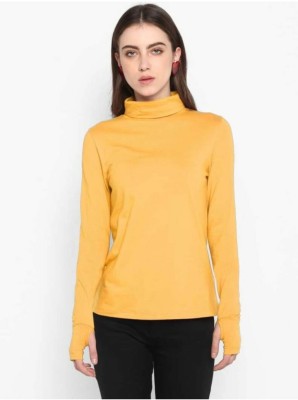 Emmy Word Striped Women High Neck Yellow T-Shirt