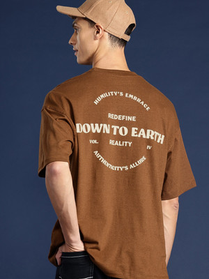 Mast & Harbour Printed Men Round Neck Brown T-Shirt