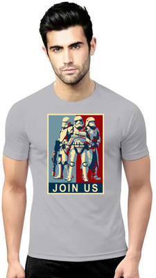 LV CARE Printed Men Round Neck Grey T-Shirt