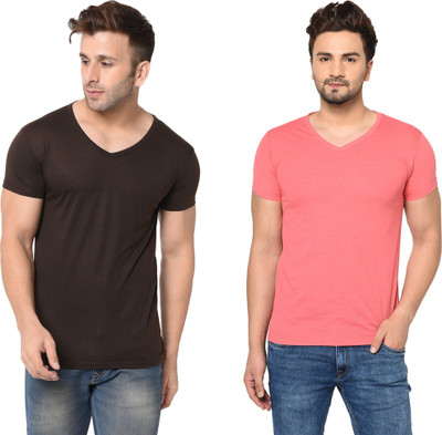 JB Jagoboy Solid Men V Neck Multicolor T-Shirt