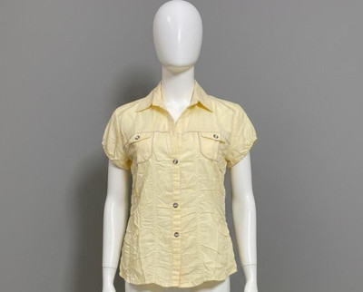 Fashion Point Solid Women Mandarin Collar Yellow T-Shirt