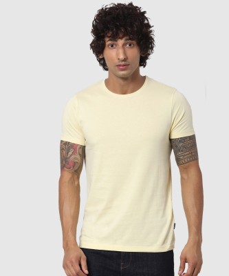 JACK & JONES Solid Men Round Neck Yellow T-Shirt