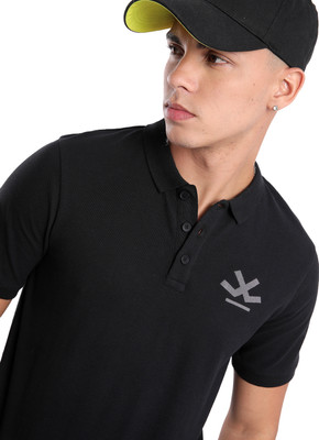 WROGN Solid Men Polo Neck Black T-Shirt