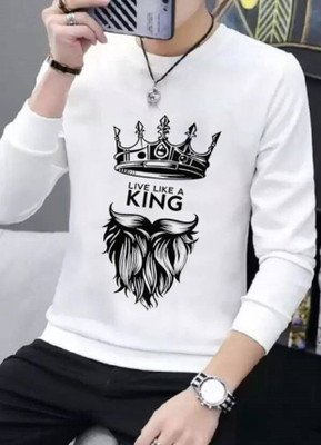 DEEPMAYRA COLLECTION Printed, Typography Men Round Neck White T-Shirt