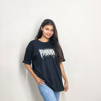 PHYNAX Printed Women Crew Neck Black T-Shirt