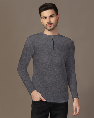 tfurnish Solid Men Henley Neck Grey T-Shirt