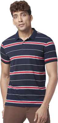 Byford by Pantaloons Striped Men Polo Neck Blue T-Shirt