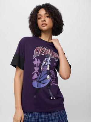 The Souled Store Cartoon Women Round Neck Purple T-Shirt