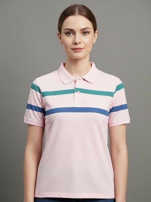 TIMBER HITCH Printed Women Polo Neck Pink T-Shirt