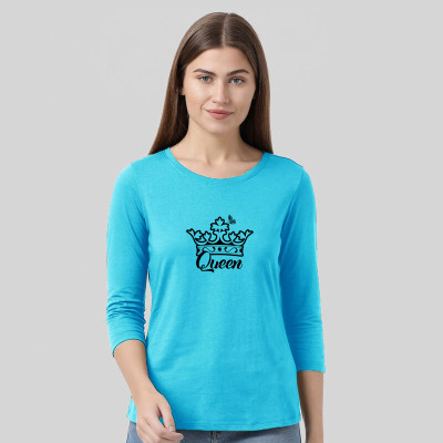 Smart Colors Printed Women Round Neck Blue T-Shirt