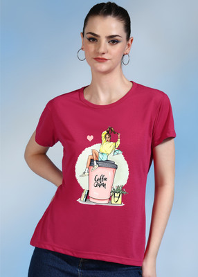 Moda Rapido Printed Women Round Neck Pink T-Shirt