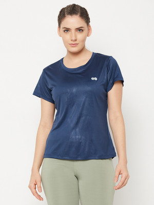 Clovia Printed Women Round Neck Blue T-Shirt